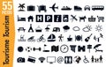 55 signage pictograms on tourism and holidays Royalty Free Stock Photo