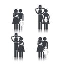 Set pictogram woman with man and son