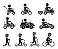 Set of pictograms representing children riding all sorts of vehicles Royalty Free Stock Photo