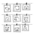 Set picture frames with animals portrait, hand drawn vector illustration Royalty Free Stock Photo