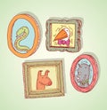 Set picture frames with animals portrait, hand drawn vector illustration Royalty Free Stock Photo