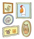 Set picture frames with animals portrait, hand drawn vector illustration Royalty Free Stock Photo