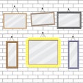 Set of picture frames on brick wall template