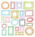 Set picture frames, hand drawn vector illustration. Royalty Free Stock Photo