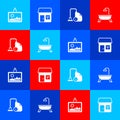 Set Picture, House, Vacuum cleaner and Bathtub icon. Vector