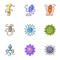 A set of pictures about bacteria and viruses. Germs that are harmful to humans. viruses and bacteria icon in set