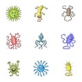 A set of pictures about bacteria and viruses. Germs that are harmful to humans. viruses and bacteria icon in set