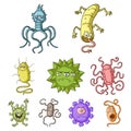 A set of pictures about bacteria and viruses. Germs that are harmful to humans. viruses and bacteria icon in set