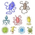 A set of pictures about bacteria and viruses.