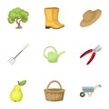 Set of pictures about gardening. Village, vegetable garden, garden, ecology.Farm and Gardening icon in set collection on