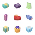 A set of pictures gifts. Gifts for different holidays, surprises. Gift packaging.Gifts and cert icon in set collection