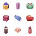 A set of pictures gifts. Gifts for different holidays, surprises. Gift packaging.Gifts and cert icon in set collection Royalty Free Stock Photo