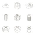 A set of pictures gifts. Gifts for different holidays, surprises. Gift packaging.Gifts and cert icon in set collection