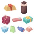 A set of pictures gifts. Gifts for different holidays, surprises. Gift packaging.Gifts and cert icon in set collection