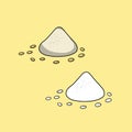 A set of pictures, A handful of flour with grains sprinkled with salt, a vector illustration in cartoon style