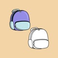 A set of pictures, a school lilac bag, a backpack for a student, a vector cartoon