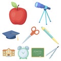 Set of pictures about the school. Study training. Supplies for school.Outfit of the student. School and eduacation icon