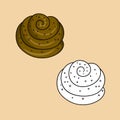 A set of pictures, a sweet twisted bun sprinkled with sugar, a vector illustration in cartoon style