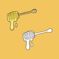 A set of pictures, thick dripping honey, a wooden spoon for honey, a vector illustration in cartoon style Royalty Free Stock Photo