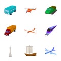 Set of pictures about types of transport. Transportation of people, cargo. Ground, underwater, air transport. Transport