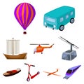 Set of pictures about types of transport. Transportation of people, cargo. Ground, underwater, air transport. Transport