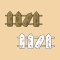 A set of pictures, a wooden brown fence with a broken part, a vector illustration in cartoon style