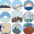 Set of picturesque sketches of Mount Fuji