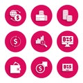 Set Pie chart and dollar, Financial growth, Cryptocurrency exchange, Wallet with money, Coin and Money icon. Vector Royalty Free Stock Photo