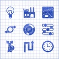 Set Pie chart infographic, Arrow, Clock, Graph, chart, diagram, and Light bulb icon. Vector