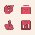 Set Pie chart infographic, Bull and bear of stock market, Briefcase and Shield money bag icon. Vector