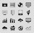 Set Pie chart infographic, Data analysis, Sales funnel with, Financial growth, Server, Browser exclamation mark and icon