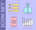 Set Pie chart infographic, Task list, Online play video and Student icon. Vector
