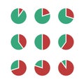 Set of pie charts percentage. Pie graph diagram, circle round chart Royalty Free Stock Photo