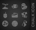 Set Piece of cake, Cookie or biscuit, Tea bag, Candy, leaf, Mate tea, Cup with lemon and icon. Vector