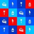 Set Piece of cake, Ice cream, Spatula and Jar sugar icon. Vector Royalty Free Stock Photo