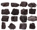 Set of piece of coal isolated on a white Royalty Free Stock Photo