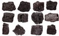 Set of piece of coal isolated on a white Royalty Free Stock Photo