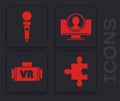 Set Piece of puzzle, Joystick for arcade machine, Create account screen and Virtual reality glasses icon. Vector