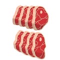 Set of Piece of raw meat. Cartoon illustration. Cut off half beef piece. Royalty Free Stock Photo