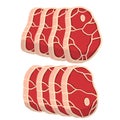 Set of Piece of raw meat. Cartoon illustration. Cut off half beef piece. Royalty Free Stock Photo