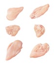 Set of pieces of chicken isolated on a white