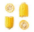 Set of pieces of corn on a white background, isolated. The view of the top Royalty Free Stock Photo