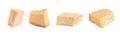 Set with pieces of delicious parmesan cheese on white background. Banner design Royalty Free Stock Photo