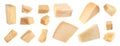 Set with pieces of delicious parmesan cheese on white background. Banner design Royalty Free Stock Photo