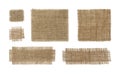 Set with pieces of natural burlap fabric on white background, top view Royalty Free Stock Photo