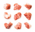 Set of pieces of raw meat on a white. The view of the top. Royalty Free Stock Photo