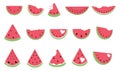 Set of pieces of watermelon. Collection of slices watermelon. Juicy summer fruit. Illustration for children.