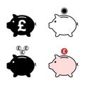 Set of Piggy bank flat icon, sign vector with pound web symbol. Money income, economic graphic button