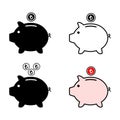 Set of Piggy bank flat icon, sign vector with turkish lira web symbol. Money income, economic graphic button