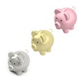 Set of piggy banks. Silver piggy bank, golden and pink, isolated on white background, 3d render illustration Royalty Free Stock Photo